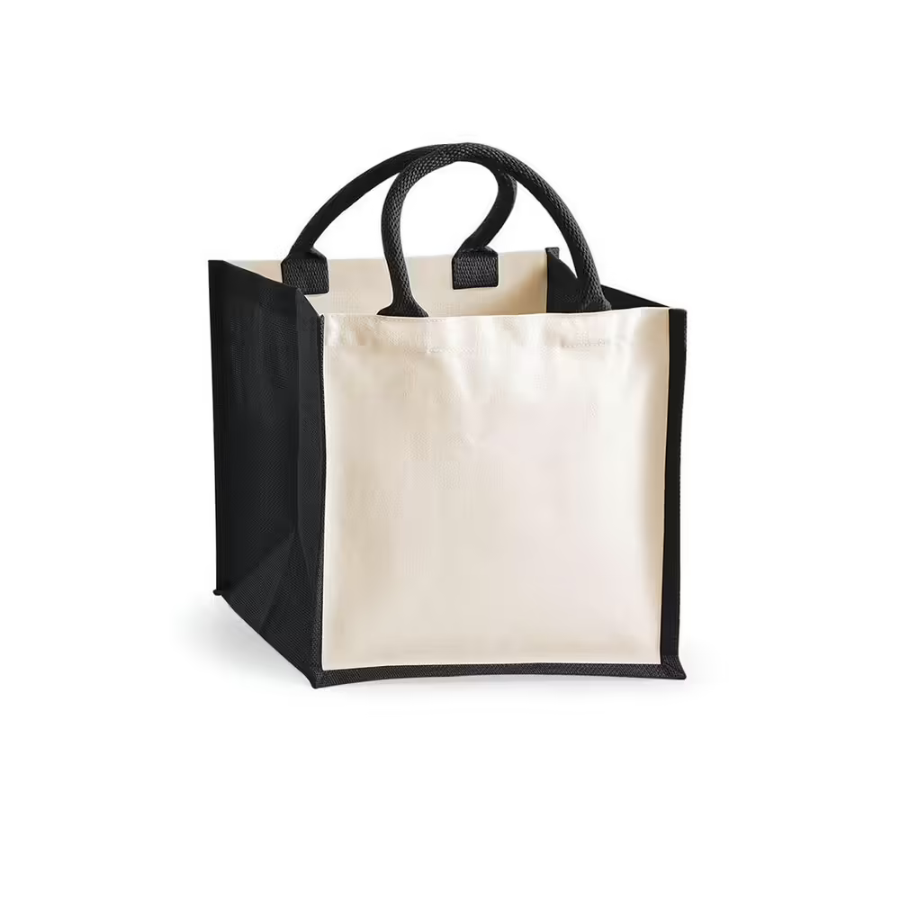 Sac en jute & coton blanc/noir taille M